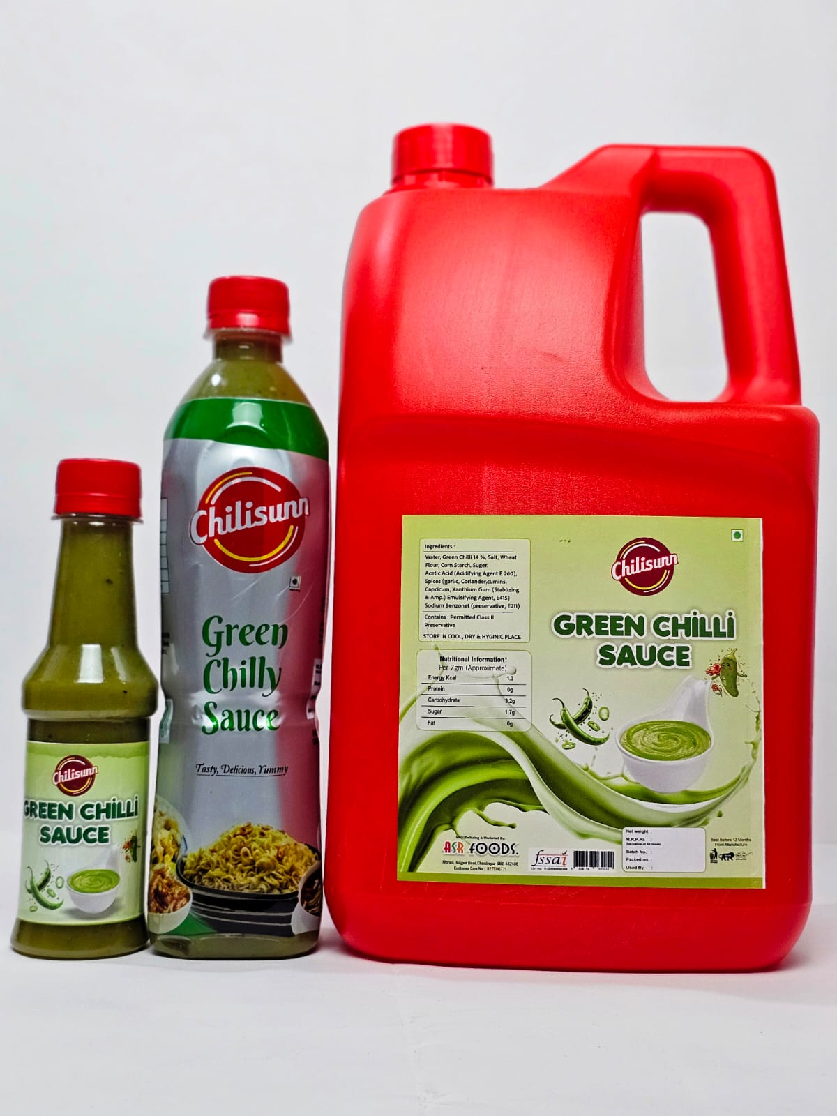 Green Chilly Sauce 5L Jerry Can with 1kg Bottle
